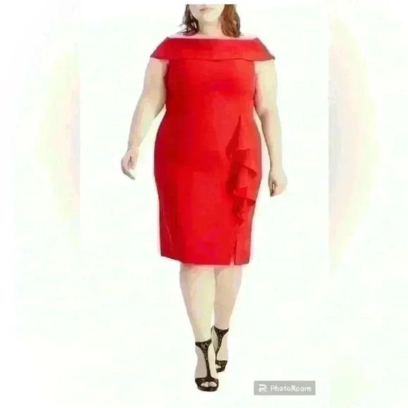 SLNY Dresses & Skirts - NWT SLNY Womens Ruffled Off-The-
Shoulder Sheath Dress Red Size 16W